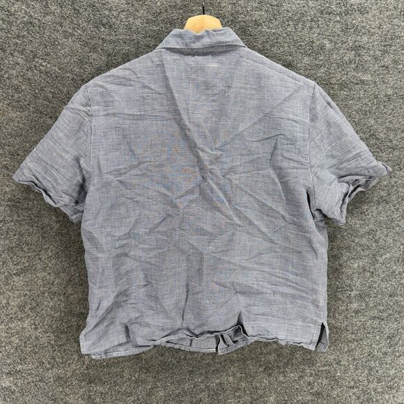 Adolfo Shirt Women M Medium Gray Button Up Collared Short Sleeve Linen Pockets - Picture 2 of 8